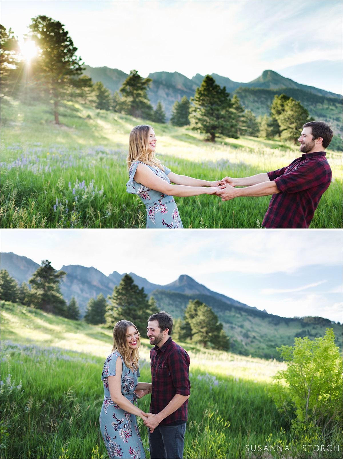 two images of a couple during their summer e-session