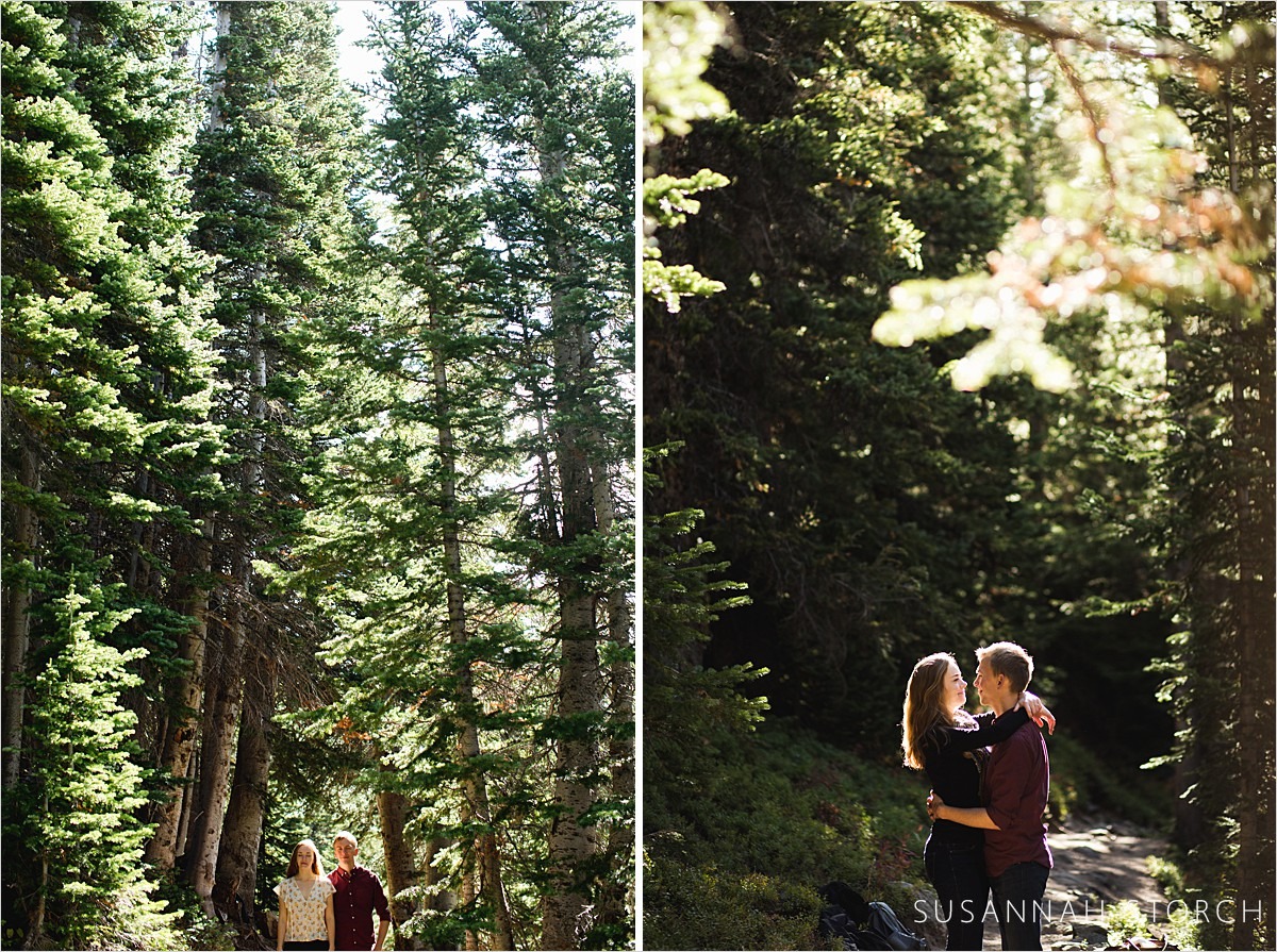 Two images of a couple hiking in the Rocky Mountains