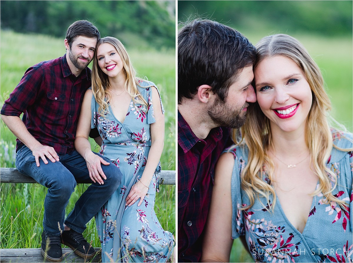 two images of a stunning outdoorsy couple during their engagement session