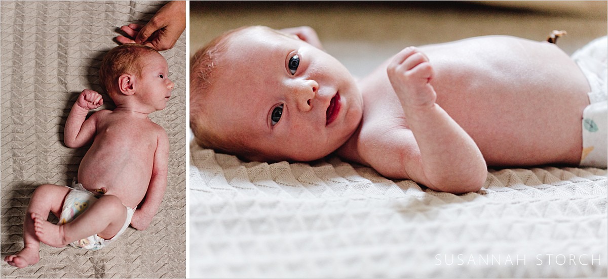 two image of baby taken during a denver in home newborn photography session