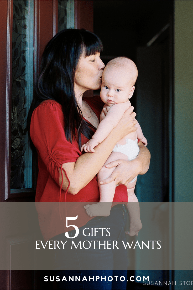 Blog post image with mom kissing baby boy. Text reads "5 gifts every mom wants."