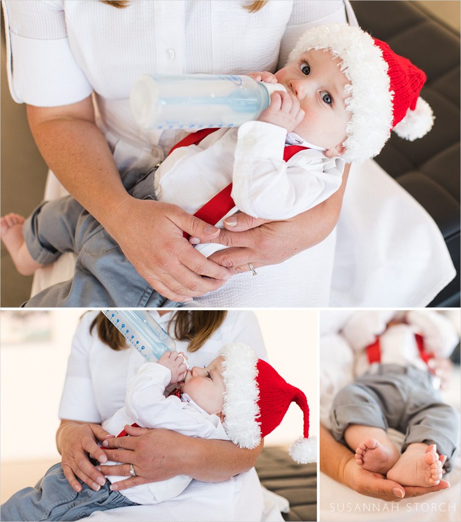 three images of a mama holding a baby boy