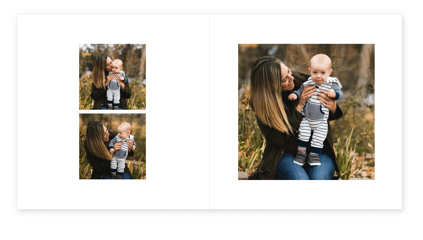 example of a spread from a family photo album featuring a mom and baby boy