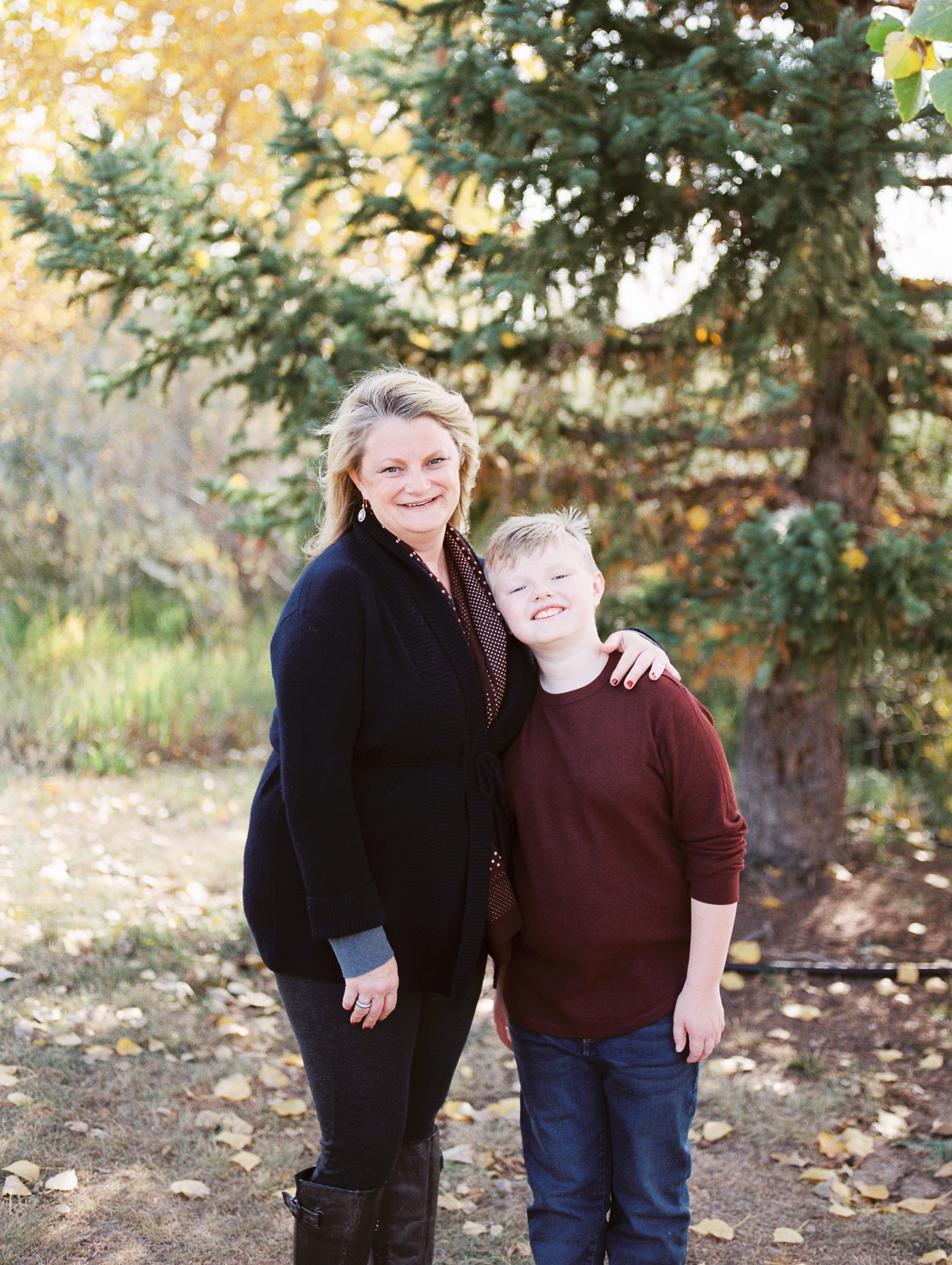 mom and son portrait on fall day