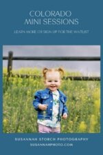 Toddler standing in tall spring grass during an outdoor Colorado family mini photo session