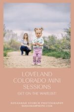 Toddler walking on a dirt path with parent in background during a spring family mini photo session in Loveland Colorado