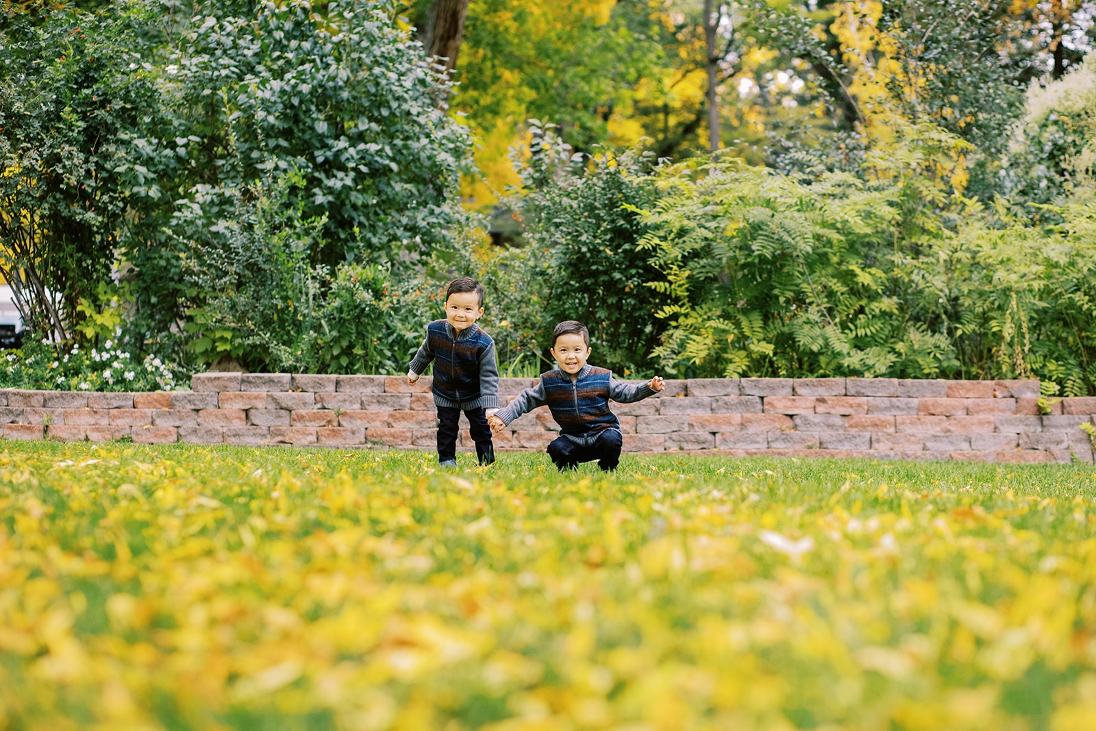 Colorado fall family portrait of two brothers having fun