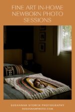 a baby sleeps on a bed with a fun blanket during an in-home newborn photo session