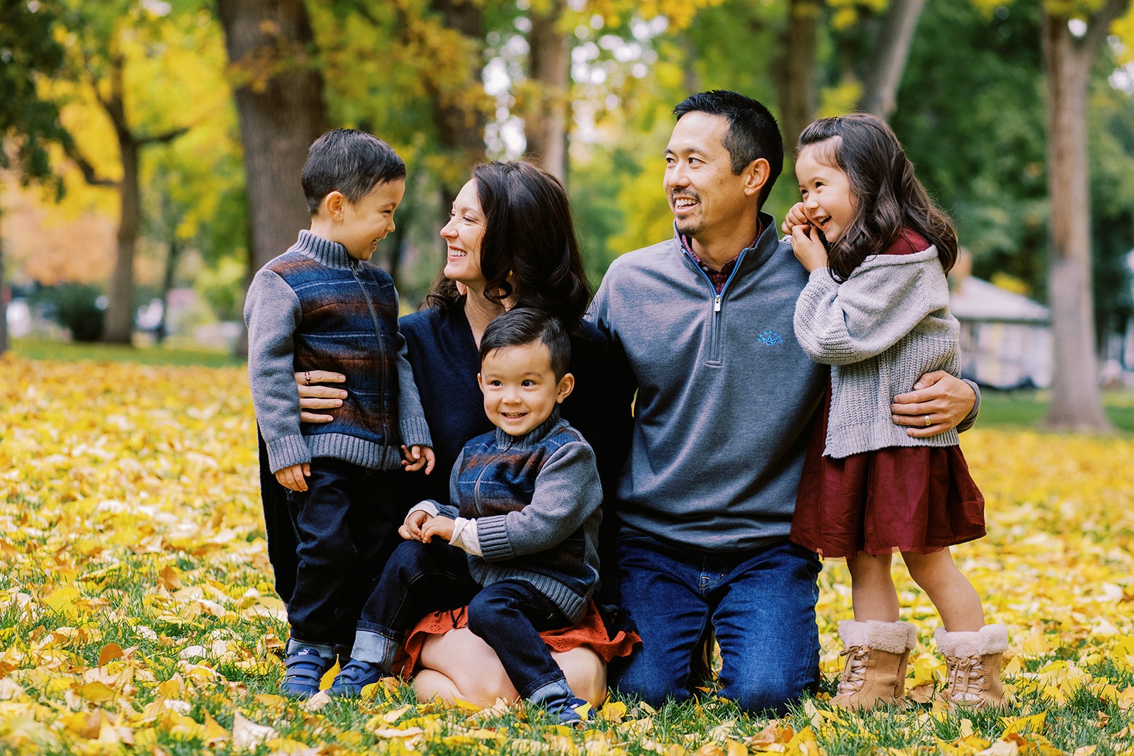 Colorado fall family photography at Longmont park with yellow leaves