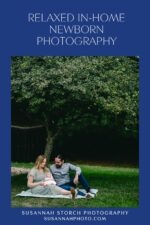Family sitting under a tree during an in-home newborn photography session, showcasing relaxed, natural newborn photos for Colorado families.