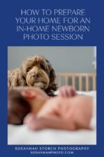 Dog looking at newborn baby boy on bed