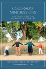 family of four holding hands outdoors during spring mini session in Longmont Colorado