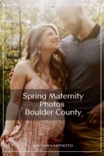 pregnant woman in spring greenery during maternity photos in Boulder County Colorado