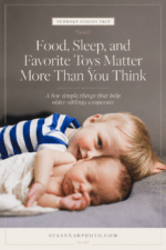 Older brother cuddled near a sleeping newborn baby during a lifestyle newborn session at home in Erie, Colorado.