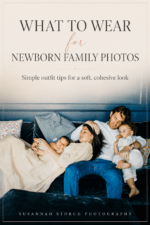 What to wear for newborn family photos — family with newborn and toddler on couch during in-home session in Colorado