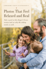 Pinterest pin for relaxed Longmont family photos at Roger’s Grove by Susannah Storch Photography.