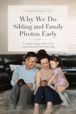 Family sitting together indoors with a toddler and newborn babies during an in-home newborn session.