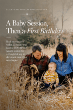 Pinterest pin for a Denver baby milestone photography blog post about booking a baby session and first birthday session in one year.