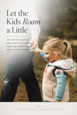 Pinterest pin about relaxed Boulder family photos where kids are encouraged to move and explore outdoors.