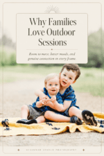 Pinterest graphic about why outdoor family photography sessions are a great fit for Colorado families with young kids.