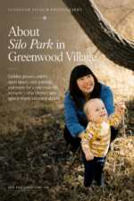 Editorial Pinterest pin for a blog post about a first birthday baby session at Silo Park in Greenwood Village near Denver.