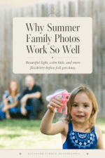 Pinterest graphic for a Colorado family photography blog post about why summer family photos are a relaxed alternative to fall sessions.