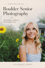 senior stands in front of sunflowers during senior pictures in boulder, colorado