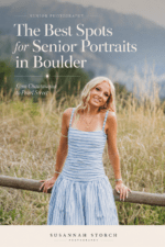 Pinterest pin for the best senior portrait locations in Boulder featuring a senior photo with mountain scenery.
