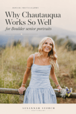 Pinterest pin for Chautauqua senior portraits in Boulder with a senior photo and elevated serif text.